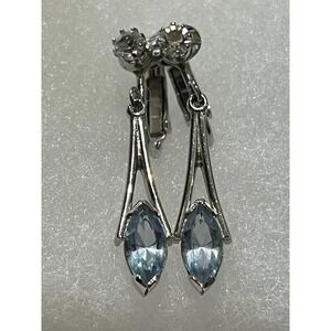 Vintage Clip on Earrings AVON Inch Silvertone Rhinestones Jewelry 80s 90s blue